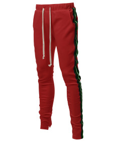 Men's Casual Side Panel Long Length Drawstring Ankle Zipper Track Pants