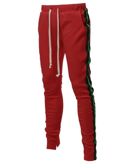 Men's Casual Side Panel Long Length Drawstring Ankle Zipper Track Pants