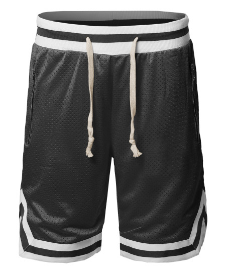 Men's Casual Active Sports Side pokets with Zipper Double Meshed Shorts 