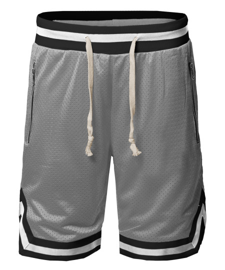 Men's Casual Active Sports Side pokets with Zipper Double Meshed Shorts 