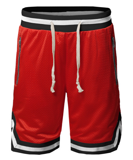 Men's Casual Active Sports Side pokets with Zipper Double Meshed Shorts 