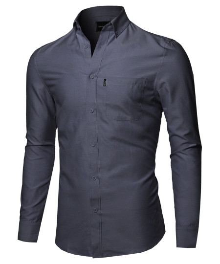 Men's Basic Button Down Collar Chambray Long Sleeve Shirt