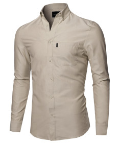Men's Basic Button Down Collar Chambray Long Sleeve Shirt