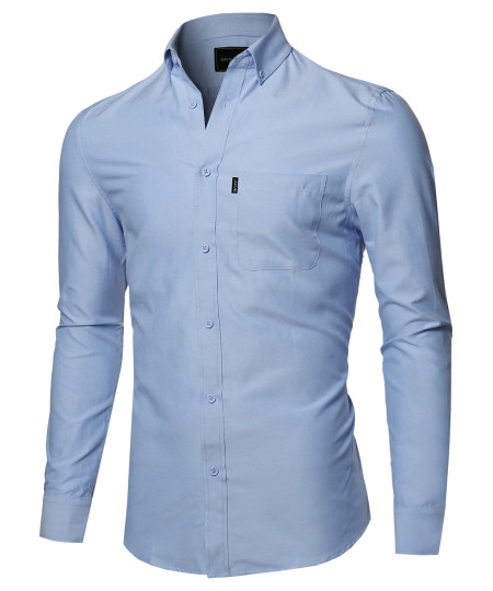 Men's Basic Button Down Collar Chambray Long Sleeve Shirt