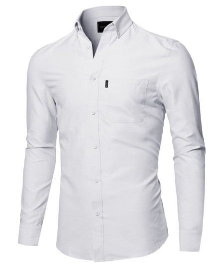 Men's Basic Button Down Collar Chambray Long Sleeve Shirt