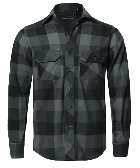 Men's Casual Plaid Flannel Woven Long Sleeve Button Down Shirt