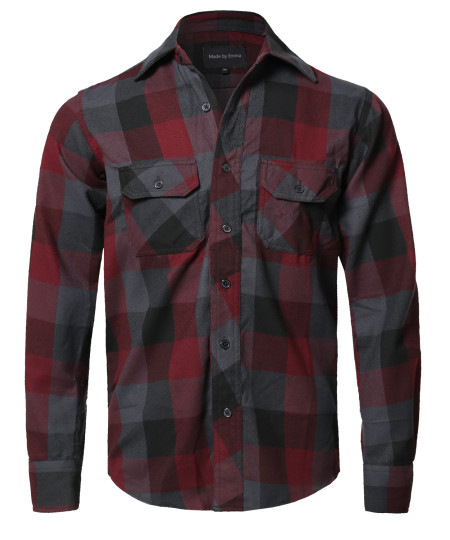 Men's Casual Plaid Flannel Woven Long Sleeve Button Down Shirt