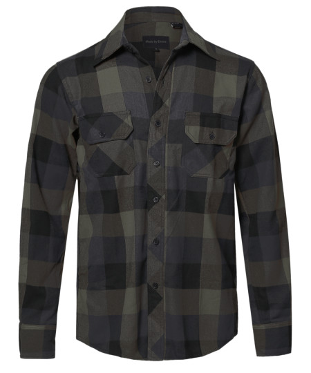 Men's Casual Plaid Flannel Woven Long Sleeve Button Down Shirt