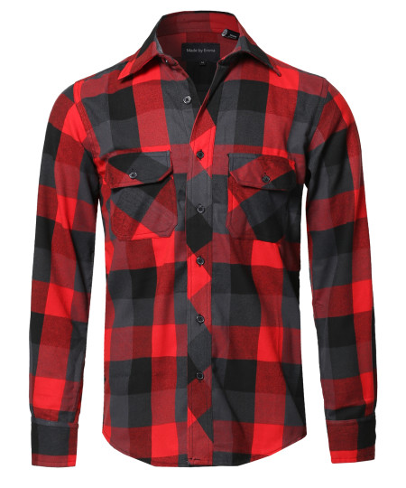 Men's Casual Plaid Flannel Woven Long Sleeve Button Down Shirt