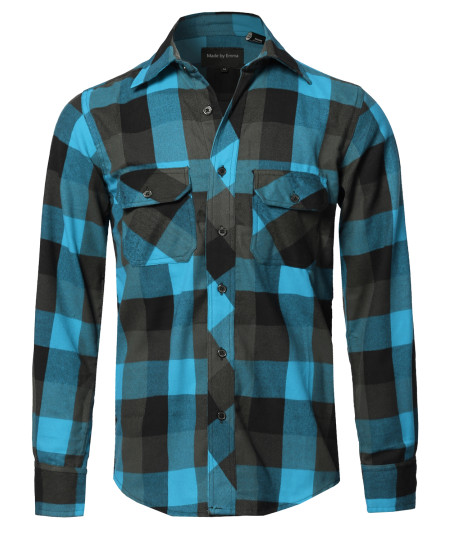 Men's Casual Plaid Flannel Woven Long Sleeve Button Down Shirt