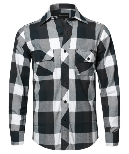 Men's Casual Plaid Flannel Woven Long Sleeve Button Down Shirt