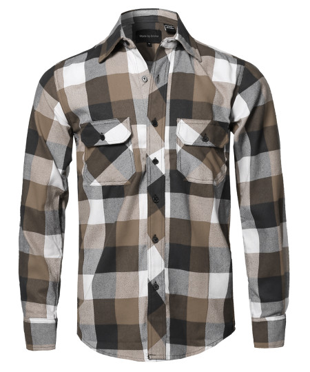 Men's Casual Plaid Flannel Woven Long Sleeve Button Down Shirt