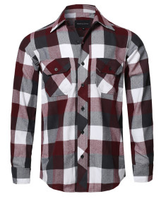 Men's Casual Plaid Flannel Woven Long Sleeve Button Down Shirt