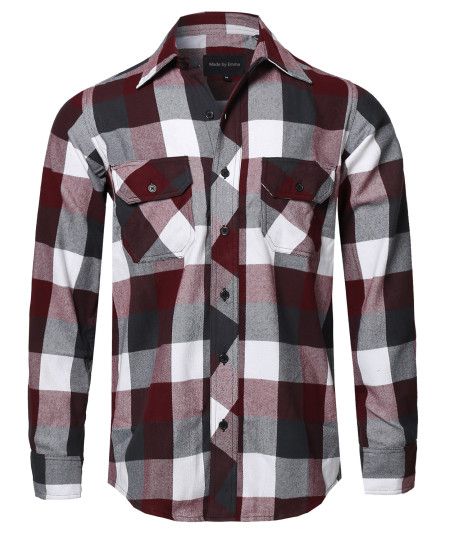 Men's Casual Plaid Flannel Woven Long Sleeve Button Down Shirt