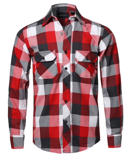 Men's Casual Plaid Flannel Woven Long Sleeve Button Down Shirt