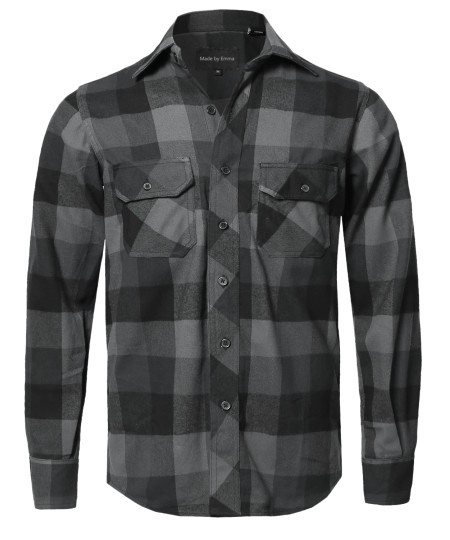 Men's Casual Plaid Flannel Woven Long Sleeve Button Down  Shirt