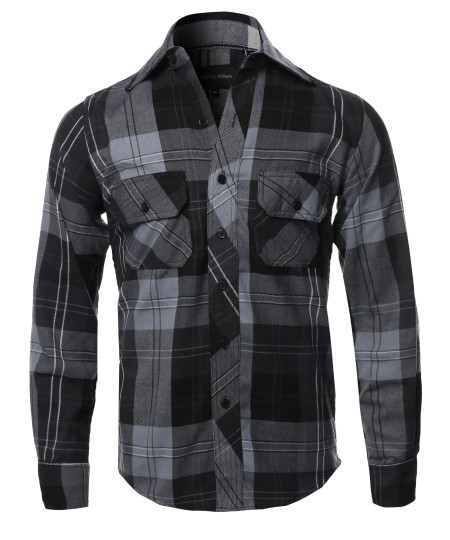 Men's Casual Plaid Flannel Woven Long Sleeve Button Down  Shirt