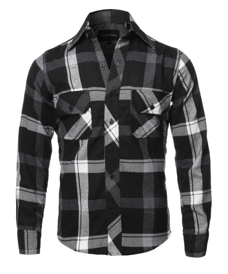 Men's Casual Plaid Flannel Woven Long Sleeve Button Down  Shirt