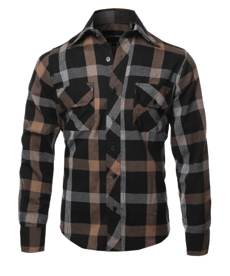 Men's Casual Plaid Flannel Woven Long Sleeve Button Down  Shirt