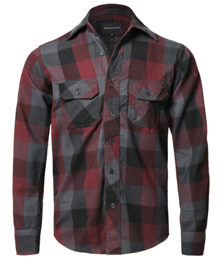 Men's Casual Plaid Flannel Woven Long Sleeve Button Down  Shirt