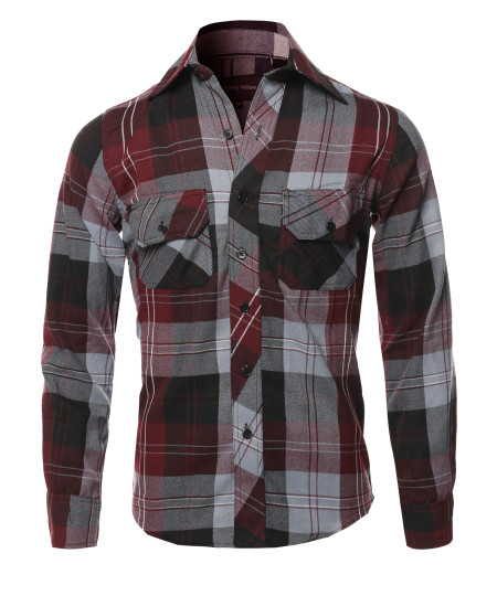 Men's Casual Plaid Flannel Woven Long Sleeve Button Down  Shirt