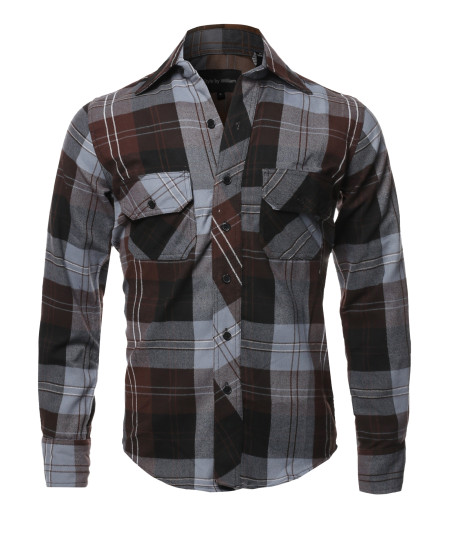 Men's Casual Plaid Flannel Woven Long Sleeve Button Down  Shirt