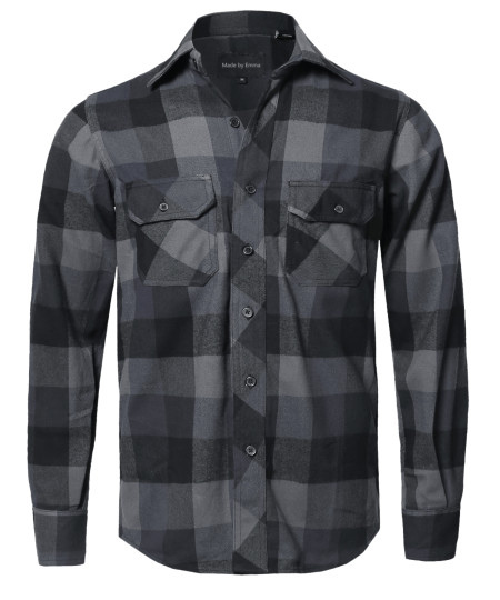 Men's Casual Plaid Flannel Woven Long Sleeve Button Down  Shirt