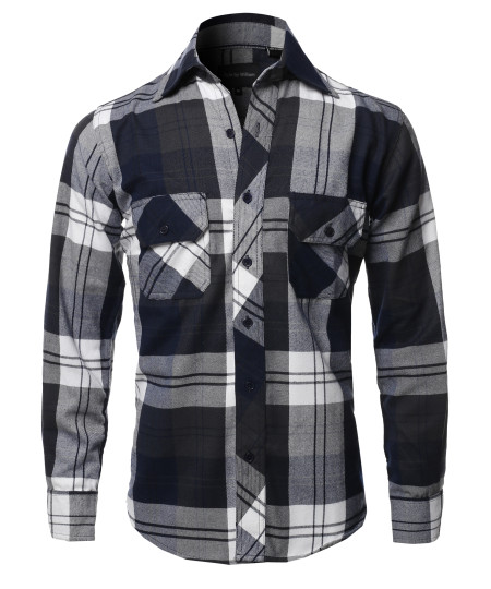 Men's Casual Plaid Flannel Woven Long Sleeve Button Down  Shirt