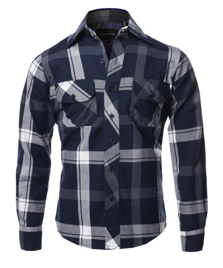 Men's Casual Plaid Flannel Woven Long Sleeve Button Down  Shirt