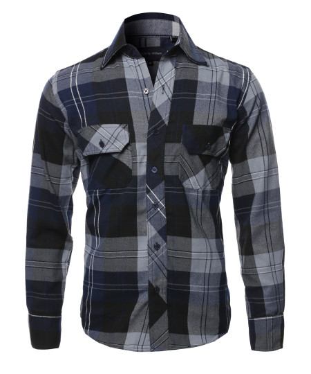 Men's Casual Plaid Flannel Woven Long Sleeve Button Down  Shirt