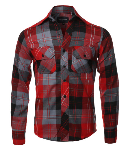 Men's Casual Plaid Flannel Woven Long Sleeve Button Down  Shirt
