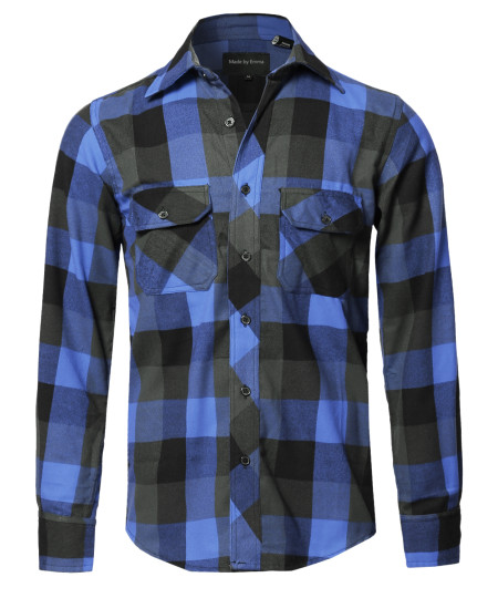 Men's Casual Plaid Flannel Woven Long Sleeve Button Down  Shirt