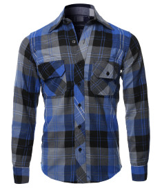 Men's Casual Plaid Flannel Woven Long Sleeve Button Down  Shirt