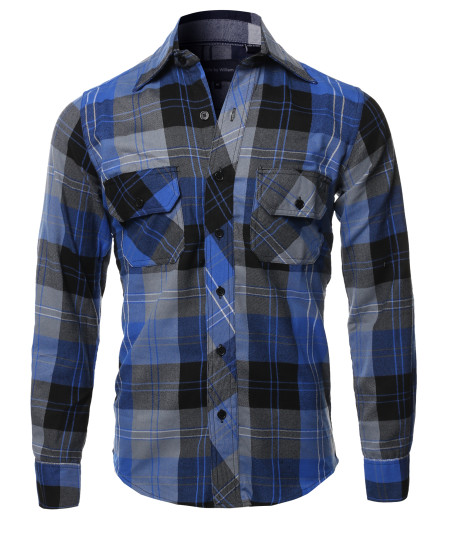 Men's Casual Plaid Flannel Woven Long Sleeve Button Down  Shirt