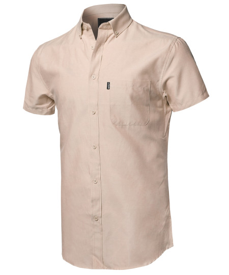 Men's Casual Basic Button-Collar Chambray Short Sleeve Shirt