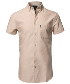 Men's Casual Basic Button-Collar Chambray Short Sleeve Shirt