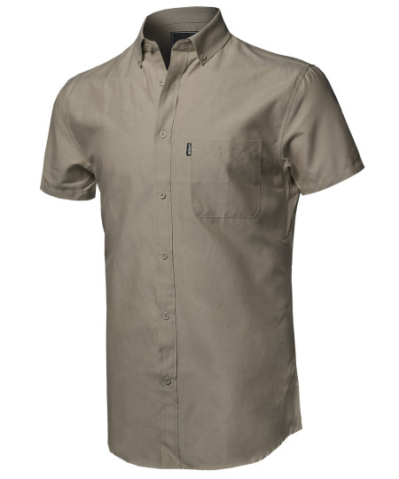 Men's Casual Basic Button-Collar Chambray Short Sleeve Shirt