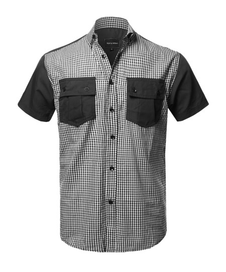 Men's Casual Patterned Button-Collar Front Two Pocket Short Sleeve Shirt