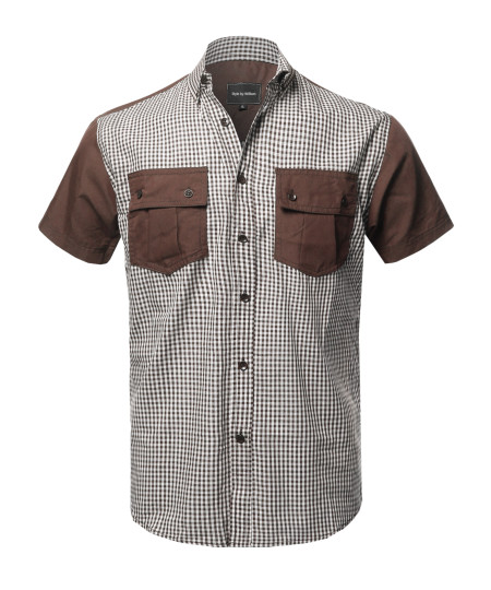 Men's Casual Patterned Button-Collar Front Two Pocket Short Sleeve Shirt