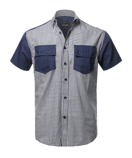 Men's Casual Patterned Button-Collar Front Two Pocket Short Sleeve Shirt
