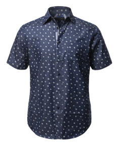 Men's Casual Cotton Floral Pattern Sleeve Pocket Short Sleeve Shirt
