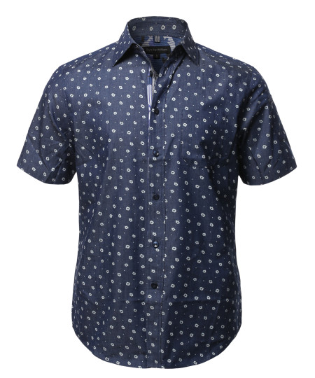 Men's Casual Cotton Floral Pattern Sleeve Pocket Short Sleeve Shirt