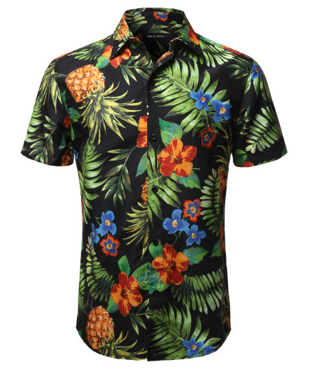 Men's Casual Summer Floral Pattern Short Sleeve Shirt