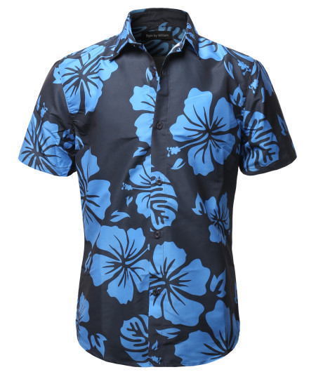 Men's Casual Summer Floral Pattern Short Sleeve Shirt