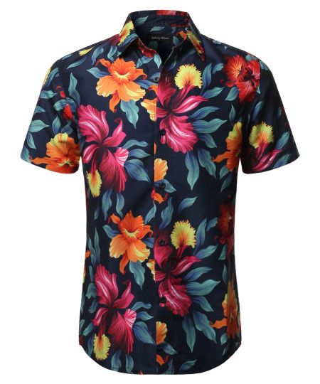 Men's Casual Summer Floral Pattern Short Sleeve Shirt