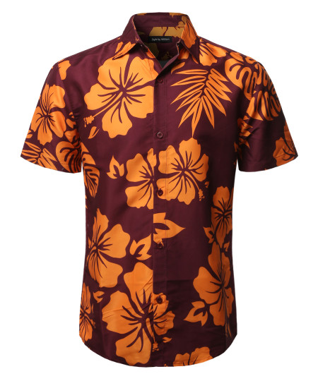 Men's Casual Summer Floral Pattern Short Sleeve Shirt