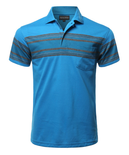 Men's Casual Everyday Basic Striped Single Chest Pocket Short Sleeves Polo T-Shirt