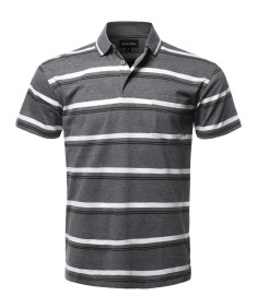 Men's Casual Summer Basic Striped Chest Pocket Short Sleeve Polo T-Shirt