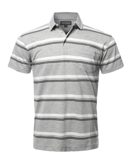 Men's Casual Summer Basic Striped Chest Pocket Short Sleeve Polo T-Shirt