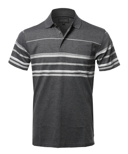 Men's Casual Comfortable Basic Striped Chest Pocket Short Sleeve Polo T-Shirt